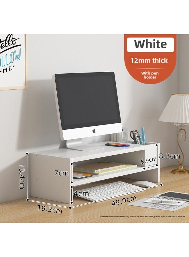 Monitor Stand Computer Elevated Rack Desktop Pad High Base Shelf Storage Keyboard Office Desktop Storage Rack-Color:White 【upgrade + Double Pen Holder】